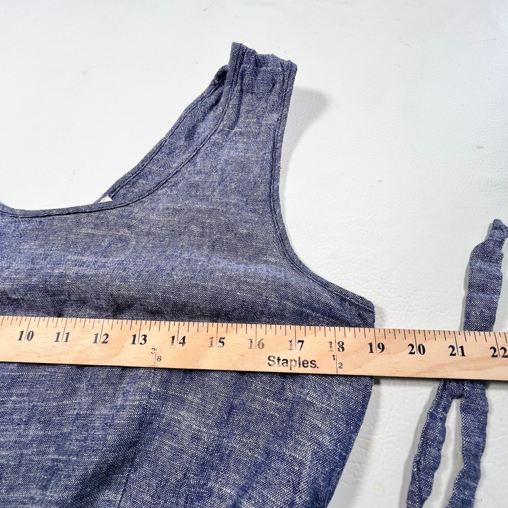 Max Studio Jumpsuit Women L Blue Linen Blend Chambray Wide Leg Side Tie Coastal - Picture 6 of 12
